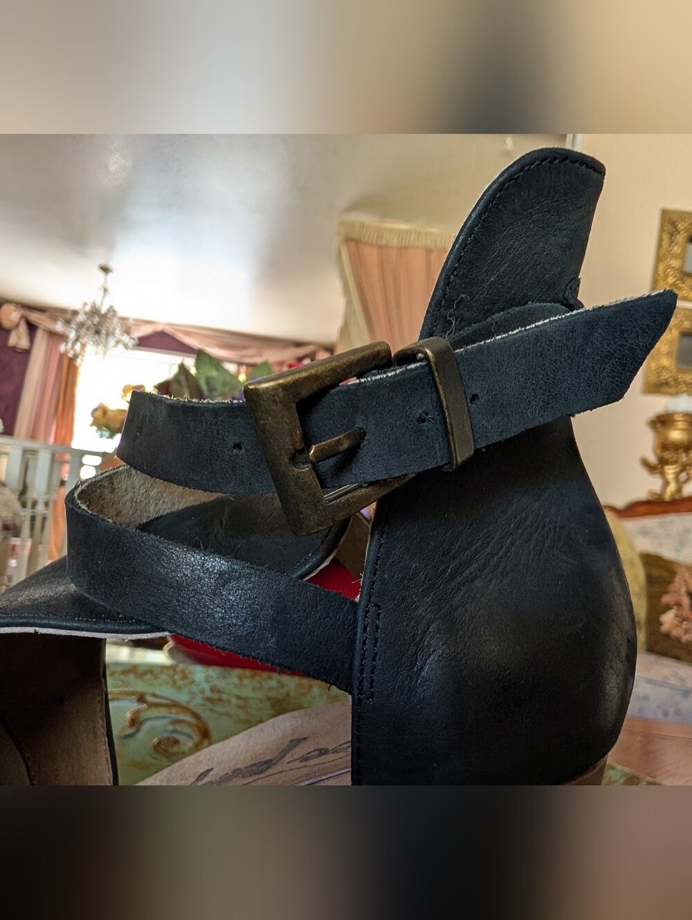 Free People Black Leather Platform Clogs with Wood-Effect Heel Size 39.5 - Picture 10 of 16